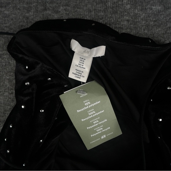 H&M Black Velvet Mini Dress with Silver Dots - Picture 3 of 4